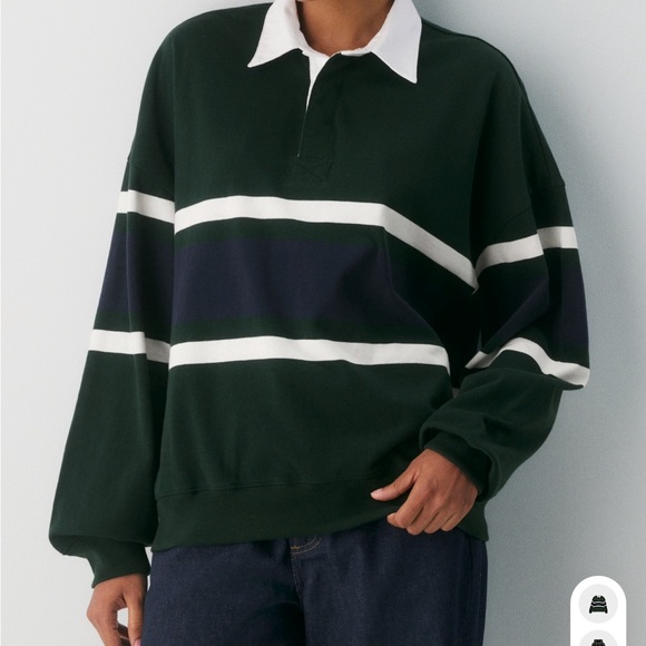 Aritzia TNA mighty cotton lomu polo shirt size M scarab/admiral - Picture 2 of 2